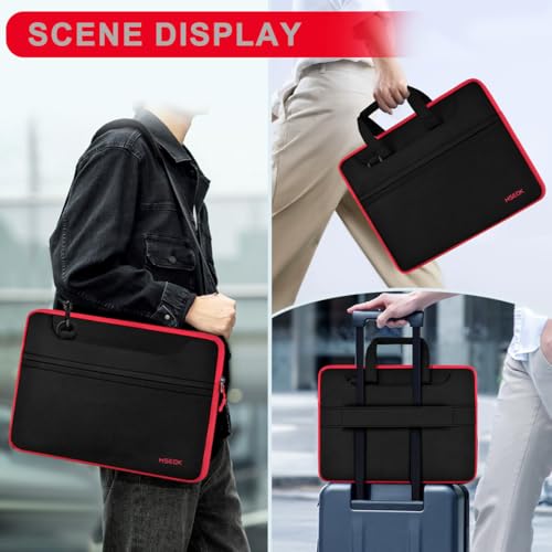 Laptop Case 13.3 inch Shoulder Bag, Shockproof Water-Resistant Handbag with Strap Compatible with MacBook Pro/Neo 14" M5/M4/M3/M2/M1,Mac Air/Pro 13.3",XPS 13/14,Most 13-14 Notebooks，Black red - color: Black Red, size: 13.3"