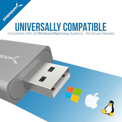 Sabrent Aluminum USB External Stereo Sound Adapter for Windows and Mac. Plug and Play No Drivers Needed. [Silver] (AU-EMAC)
