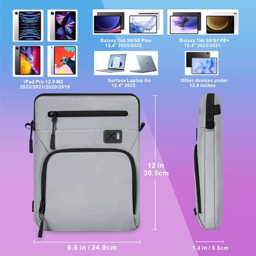 12.9 Inch Tablet Sleeve, Compatible with iPad Pro 12.9 (6th–3rd Gen, M4/M2/M1) with Magic Keyboard, Smart Keyboard Folio, Slim Folio Pro Case & More – Slim, Shockproof, Water-Resistant Case, Grey - color: Grey, size: 12.9 inch