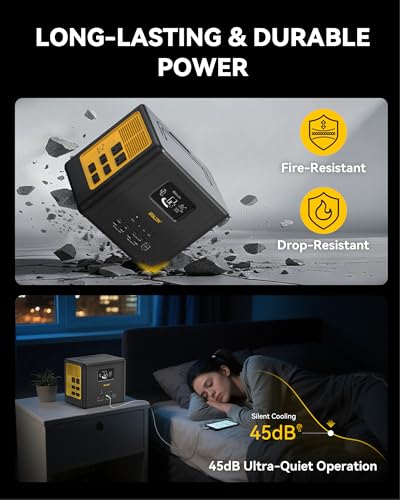 BALDR Portable Power Station 1042Wh Camping Lithium Battery Generator Fast Charging with AC Outlet 1200W Peak Power Bank for Home Backup Outdoor Emergency - size: 1200W