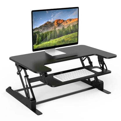 Mount-It! Standing Desk Converter - Height Adjustable Stand Up Riser with Manual Lift, 36.5" x 22" Desktop, Stand up Convertor in Black, Fits Dual Monitors, Laptop and Keyboard Mouse Tray - size: 36" Width