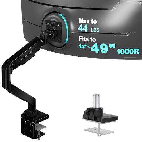WALI Heavy Duty Single Monitor Arm for 13-49 inch 1000R Curved Screens, up to 44 Lbs, Adjustable Single Monitor Desk Mount with C-Clamp, Grommet Base, 75/100mm VESA Mount (GSM001XL), Black - color: Black (Single), size: 13" to 49"