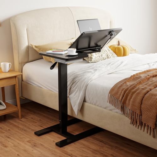 Big Big 32" W x 16" D Tilt Desktop Overbed Table with H-Shaped Sturdy Base, Stable Metal and 360° Concealed Casters, Moveable Bedside Desk for Home,Office,Hospital Use (Black) - color: Black, style: Tilt