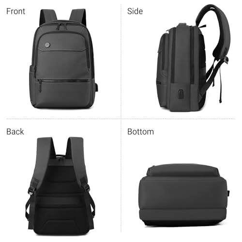 Laptop Backpack for Men Business Work Backpack with USB Charging Port Water-resistant Computer Bag for Mens Fit 15.6 Inch(Grey)