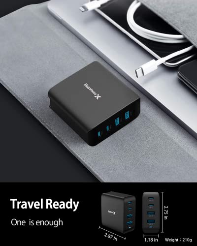 100W USB C Charger, 4 Port GaN Fast Charger Block Foldable Type C Charging Block Fast Charging Block Compatible with MacBook Pro/Air, iPhone 15/14/13/Mini/Pro/Pro Max/Samsung Galaxy(Black)