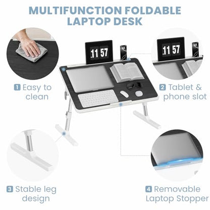 Adjustable Lap Desk, Foldable Laptop Desk for Bed, X-Large Lap Table | 23.6 x 15.7 Inches Bed Laptop Table, Laptop Stand for Couch & Sofa, Laptop Tray for Adults Writing Reading Eating, Black - color: Black