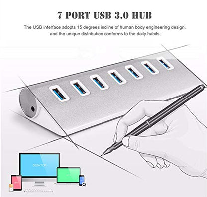 USB Hub,Aluminum 7-Port Compact Portable Super Speed USB 3.0 Data Hub for iMac MacBook PC Laptop