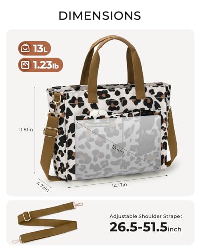 Tuwubi Canvas Tote Bag for Women, Large Tote Bag with Zipper & Compartments for Travel Work College Teacher Nurse - color: Leopard Print