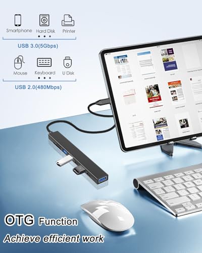USB C Hub USB Hub 3.0 with SD Card Reader(8-in-1), USB Extender with Memory SD/Micro SD Card Reader, for Laptop, PC, MacBook, iPad Pro, iMac-Aluminum