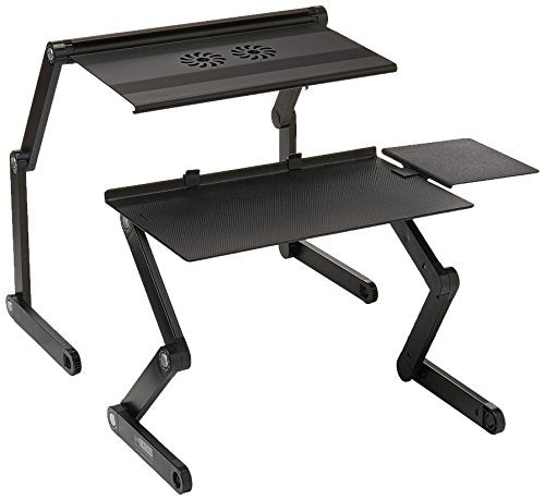 WorkEZ Adjustable Standing Desk Converter w/2 Fans & 3 USB Ports, Sit to Stand Desk Riser Monitor Standing Computer Desk, Height & Angle Negative Tilt - color: Black+usb Fan Hub