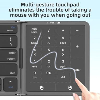Foldable Bluetooth Keyboard with Touchpad and Number Pad, 3 Devices, Bluetooth 5.1, Rechargeable Full Size Ultra Slim Keyboards for Phone, Tablet, Laptop (Gray) - color: Gray