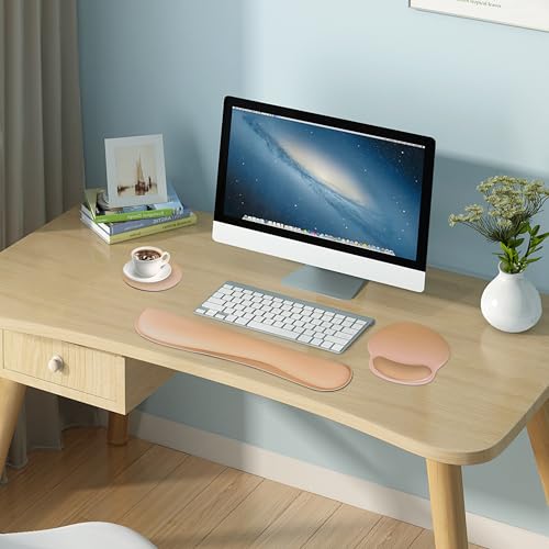 RICHEN 3 PCS Computer Mouse Pads for Desk with Coaster Set, Non-Slip Keyboard Wrist Rest and Mouse Pad Set, Ergonomic Design (Gradient Brown) - color: Gradient Brown