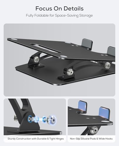 Nulaxy Fully Adjustable Laptop Stand for Desk, Dual Foldable Computer Riser with Heat-Vent, Ergonomic Notebook Holder Portable Office Accessories Compatible with Most Laptops, Black - color: Black