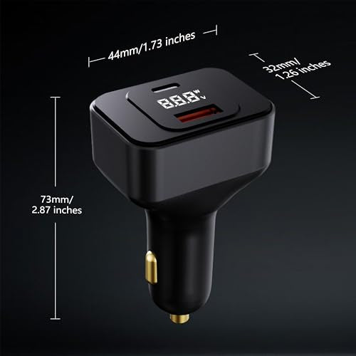 170W USB C Car Charger, Dual Port PD3.1 Adapter with LED Display & Cable | Dual Port Rapid Charging Hub (USB-C 140W, USB-A 30W), Cycling Data Monitor, Multi-Protection Chip, 3.3Ft 240W C to C Lead