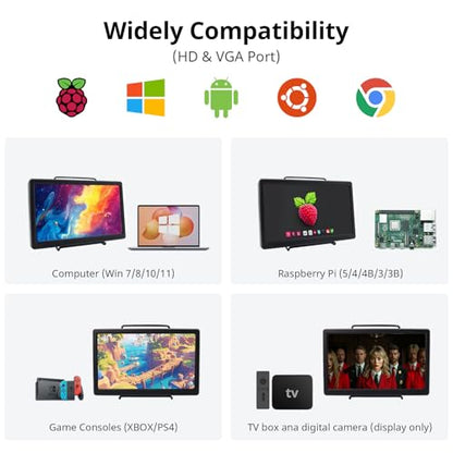 ELECROW 10.1 Inch Portable Monitor - IPS Capacitive Touchscreen Monitor with HD VGA Port，1920x1080P LCD Display Built-in Dual Speakers Touch Sceen for Raspberry Pi 5/4/3, PS Xbox, Windows 11/10/8/7