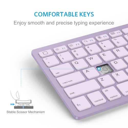 OMOTON Ultra-Slim Bluetooth Keyboard for iPad 11th/10th/9th/8th/7th, iPad Pro/Air/Mini and iPhone Series, Wireless iOS Keyboard with 12 Multimedia Keys for Office, Home, Travel, School, Purple - color: Purple