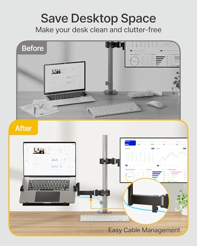 monTEK 2-in-1 Universal Laptop Pole Mount Tray for 10”- 15.6” Notebook or 17”-32” Monitor, Full Motion Laptop Mount with Removable 75/100mm VESA Plate, Fits 1.1”-2.4” Pole Diameter, Black - size: for Laptop