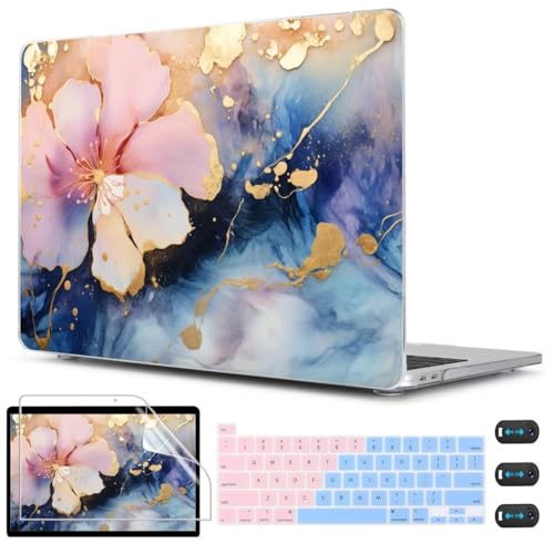 CISSOOK Compatible with MacBook Pro 13 inch Case M2 M1 A2338 A2251 A2289 | 4in1 Set Plastic Hard Shell Case & Keyboard Cover Screen Film for MacBook Pro 13-inch with Touch Bar 2016-2026, Marble Flower - color: Pro13inch-Marble Flower