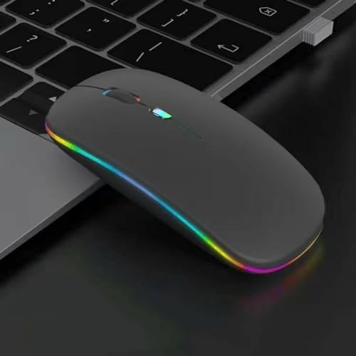 Guiheng Wireless Bluetooth Mouse,LED Dual Mode Rechargeable Silent Slim Laptop Mouse,Portable(BT5.2+USB Receiver) Dual Mode Computer Mice,for Laptop,Desktop Computer,ipad Tablet,Phone,TV (Grey) - color: grey