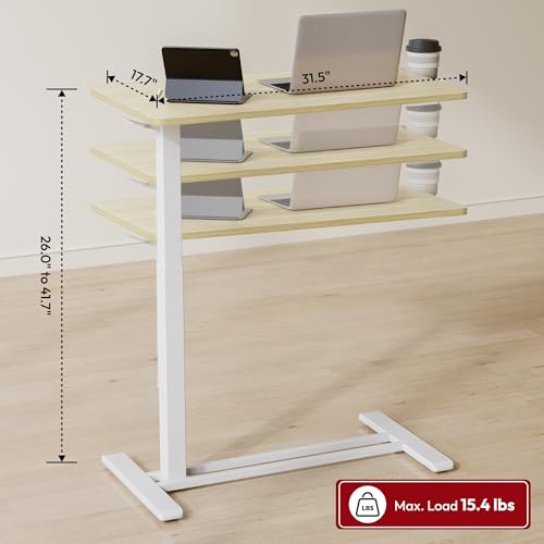 SANODESK 32''Pneumatic Adjustable Overbed Bedside Table with Hidden Casters | Medical Mobile Side End Table Laptop Computer Standing Desk Cart with Tray, Hospital and Home Use,31.5"W x 17.7"D,Wood Grain - color: Wood Grain, size: Large
