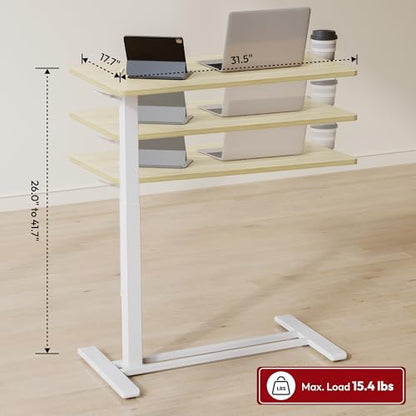 SANODESK 32''Pneumatic Adjustable Overbed Bedside Table with Hidden Casters | Medical Mobile Side End Table Laptop Computer Standing Desk Cart with Tray, Hospital and Home Use,31.5"W x 17.7"D,Wood Grain - color: Wood Grain, size: Large