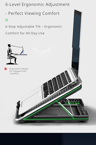 16-Inch Laptop Cooling Pad with Quiet Independent Fan – Adjustable Cooling Stand for 12-17 Inch Laptops, Gaming Notebooks & PCs – Ergonomic Height-Adjustable Design for Optimal Airflow & Comfort