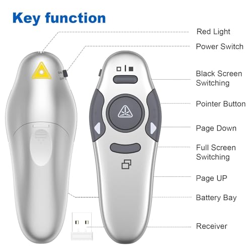 QUI Presentation Clicker Wireless Presenter Remote, Silver, A | Clicker for PowerPoint Presentation Remote, PowerPoint Slide Advancer for Mac/Windows/Google Slide/Keynote - color: Silver