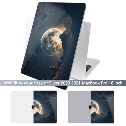 Batianda for MacBook Pro 16 Inch Case 2026-2021 Release M5 M4 M3 M2 M1 Pro/Max, 1.2mm Slim Creative Graphic Hard Shell Cover with Keyboard Cover, Screen Protector 4-in-1 Bundle, Moon in Sky - color: Moon in sky