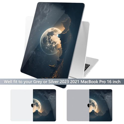 Batianda for MacBook Pro 16 Inch Case 2026-2021 Release M5 M4 M3 M2 M1 Pro/Max, 1.2mm Slim Creative Graphic Hard Shell Cover with Keyboard Cover, Screen Protector 4-in-1 Bundle, Moon in Sky - color: Moon in sky