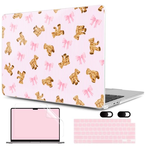 MEEgoodo Case for M5/M4/M3/M2 MacBook Air 13 inch Case 2026 2025 2024 2022, Fit Model A3449/A3240/A3113/A2681, Laptop Hard Shell Compatible with MacBook Air 13.6-inch, Bear&Cute Ribbon - color: Bear&Cute Ribbon