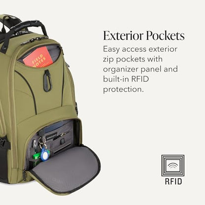SWISSGEAR 1900 ScanSmart Laptop Backpack, Fits Most 17-Inch Laptops, TSA-Friendly Lay-Flat Design, RFID Protection, and Tablet Pocket, Black, 31L, 18.5-Inch - color: Olive Branch