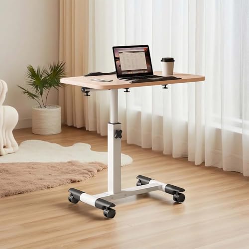 Adjustable Overbed Laptop Desk with Wheels, Tilting Rolling Laptop Stand for Bed and Couch, Mobile Standing Desk for Home Office, Height Adjustable Computer Table for Hospital