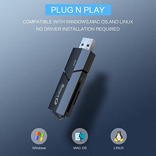 SmartQ C307 DUO SD Card Reader Portable USB 3.0 Flash Memory Card Adapter Hub for SD, Micro SD, SDXC, SDHC, MMC, Micro SDXC, Micro SDHC, UHS-I for Mac, Windows, Linux, Chrome, PC, Laptop, Switch (Duo) - size: Duo