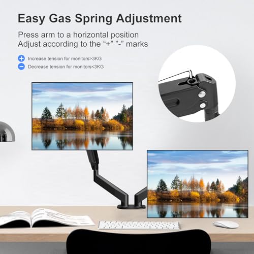 AEONS Dual Monitor Stand up to 32 inches Screen, Load-Bearing Max 22 lbs Each Gas Spring Pneumatic Arm, Adjustable Dual Monitor Mount, Max VESA 100x100mm, Black - style: Dual Gas Arm, Black