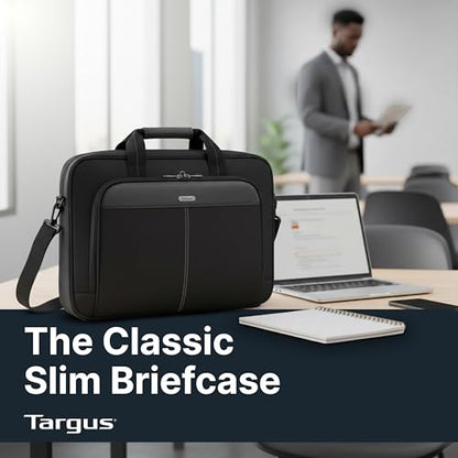 Targus 15-16 Inch Slim Lightweight Laptop Briefcase, Black - Messenger and Shoulder Bag with Padded Compartment and Trolley Strap for 16" Laptops (TCT027US) - color: Black, size: 16 inch