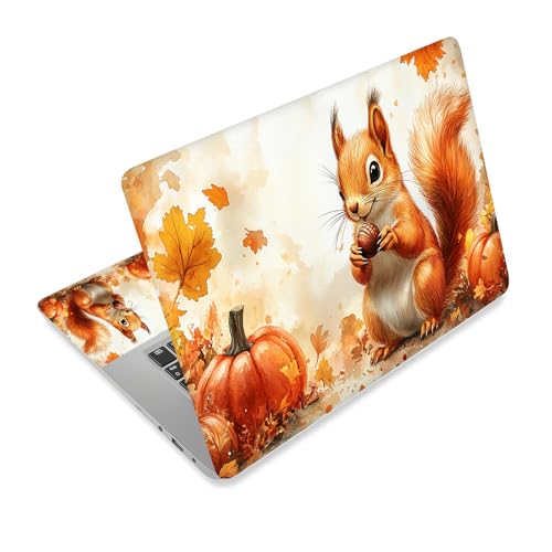 Universal Laptop Skin Sticker Decal,15.6 Inch Laptop Vinyl Cover for 13" 14" 15.6" Laptop,Scratch-Resistant Waterproof Protector Wrap,Reusable with Wrist Pads,Autumn Squirrel Pumpkin - color: Autumn Squirrel Pumpkin