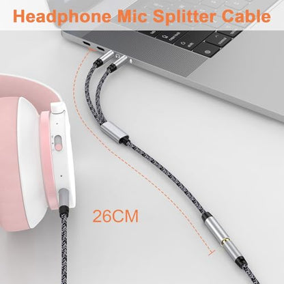 ABCPOW Headset Splitter Cable for PC 3.5mm Jack Headphone Splitte AUX Audio Adapter Microphone Splitter 3.5mm Female to 2 Dual 3.5mm Male for Computer Simultaneously Y Splitter Gaming Speakers for PC - color: Silver