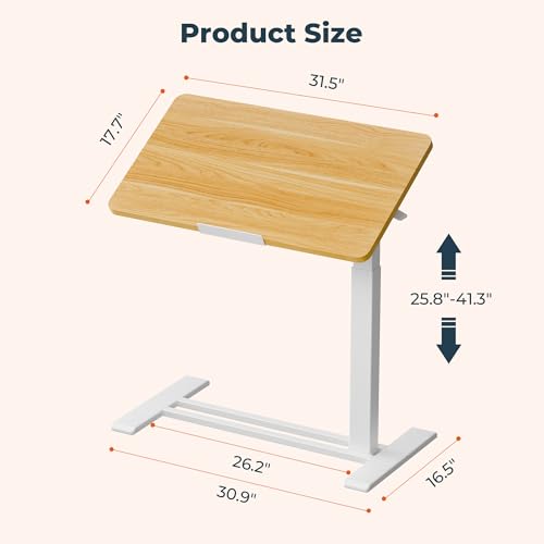 32''Pneumatic Overbed 90°Tilting Bedside Table,Small Standing Desk | 31.5" W x 17.7" D, Maple Rolling Bedside Table,Hospital BedTable,Medical Bedside Table,Overbed Table with Wheels,Mobile Desk - color: Maple, size: 3218