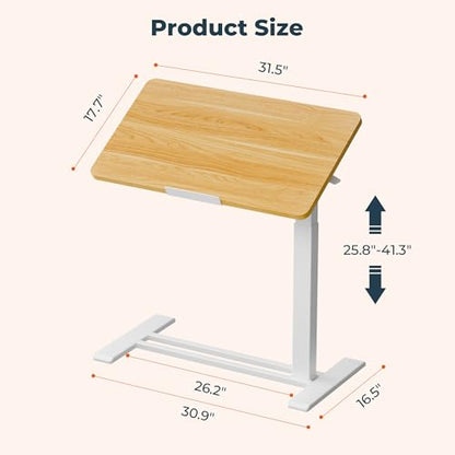 32''Pneumatic Overbed 90°Tilting Bedside Table,Small Standing Desk | 31.5" W x 17.7" D, Maple Rolling Bedside Table,Hospital BedTable,Medical Bedside Table,Overbed Table with Wheels,Mobile Desk - color: Maple, size: 3218