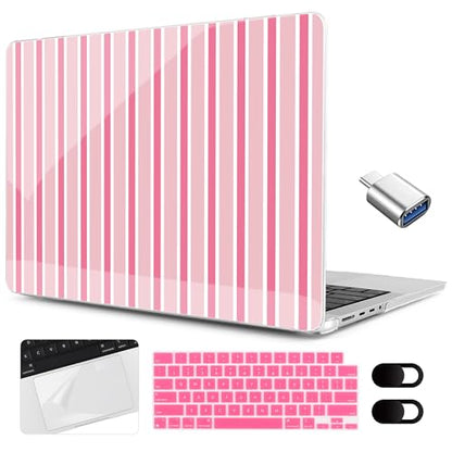 MEEgoodo Compatible with MacBook Pro 14 inch Case (M5/M4/M3/M2/M1) Pro/Max 2026 2025 2024 2023 2021,Case Fit Model A3427/A3426/A3434/A3112/A3401/A3185/A2918/A2992/A2779/A2442, Light Pink&White Stripes - color: Light Pink&White Stripes