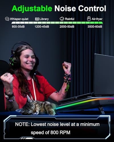 MOUNT PRO Gaming Laptop Cooling Pad, RGB Laptop Cooler Stand with Powerful Turbofan (3500 RPM), Height Adjustable Laptop Fan Cooling Pad for 13-19 Inches Notebook, with Sealed Foam, Touch Control