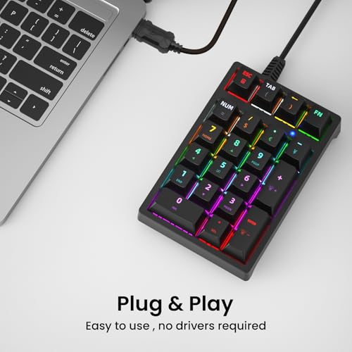 Gurjot Number Pad, Mechanical USB Wired Numeric Keypad with Color Backlit 21 Key Numpad for Laptop Desktop Computer PC Black (Blue Switches) - color: Black Number Pad