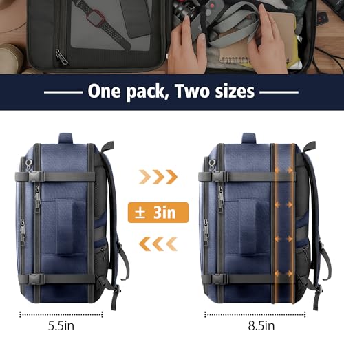 Travel Backpack with LifetimeWarranty,Expandable Carry on Backpack,Blue | 35-45L Cable Access Port,Fits 17.3"Laptop,Flight TSA friendly,Anti Theft Laptop Backpack Travel,Commuting - color: Blue, size: Standard（35L-45L）