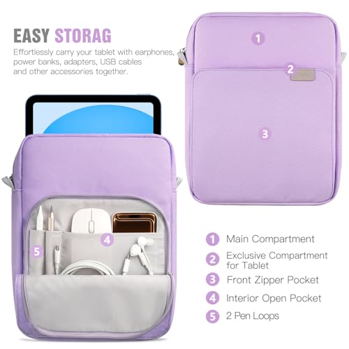 TiMOVO 9-11" Tablet Sleeve Bag Carrying Case with Strap, Purple | Fits iPad A16 11", Pad Air 11/5th & 4th 10.9", 10th Gen/10.2", Galaxy Tab A11 Plus, Multi-Pocket, Handle, Padded Protection - color: Ad-Purple, size: 9-11
