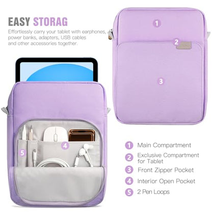 TiMOVO 9-11" Tablet Sleeve Bag Carrying Case with Strap, Purple | Fits iPad A16 11", Pad Air 11/5th & 4th 10.9", 10th Gen/10.2", Galaxy Tab A11 Plus, Multi-Pocket, Handle, Padded Protection - color: Ad-Purple, size: 9-11