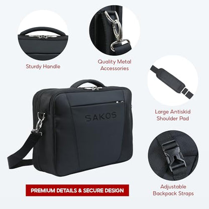 SAKOS Hybrid 3 in 1 Laptop Bag, 15.6 Inch Convertible Messenger, Shoulder Bag & Backpack, Water Repellent Travel Bag, Professional Work Bag for Men & Women, Briefcase with Laptop Compartment - Black - color: 1. Hybrid - Black