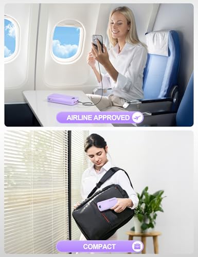 citicr Portable Charger 20000mAh PD20W w/Built-in Cables & Wall Plug Purple | High capacity, Fast charging, Built-in wall plug, LED display, Charge 5 devices at once, Pass through charging, TSA approved - color: Purple-20000mah