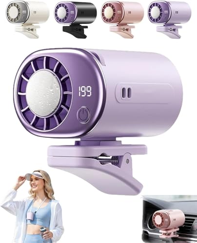 2026 Car Clip on Fan with LED Display, USB Rechargeable Battery Powered Gadget, Portable 360° Rotation Adjustable 199 Speeds Truck Tent (Purple) - color: Purple