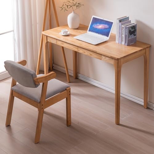 Solid Wood Desk with Drawers, Home Office Desk for Small Spaces, Gaming Work Study Desk, Student PC Desk for Bedroom, Easy to Assemble (Wood Color, 47.2 inch) - color: Wood Color, size: 47.2 inch