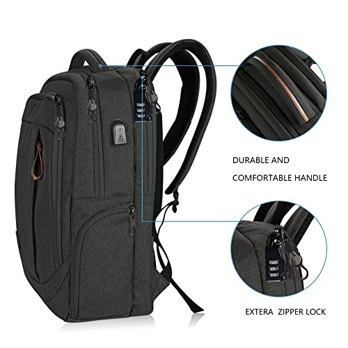 KROSER Laptop Backpack Computer Backpack 17.3 Inch for Men-Charcoal Black | Laptop with USB Charging Port Water-Repellent Travel Large Backpack Casual Daypack Business/College/Women - color: A-charcoal Black-17.3"